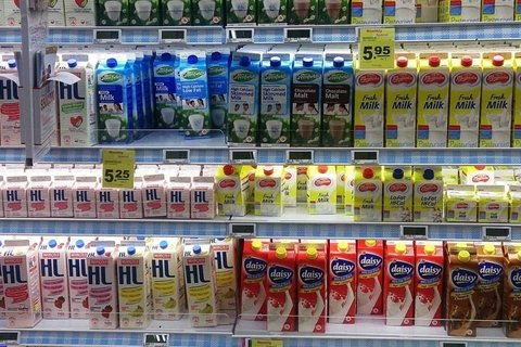 Milk at a shelf in supermarket