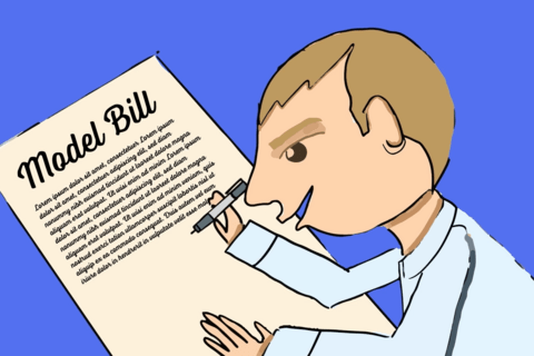 An illustrated person drafts model legislation