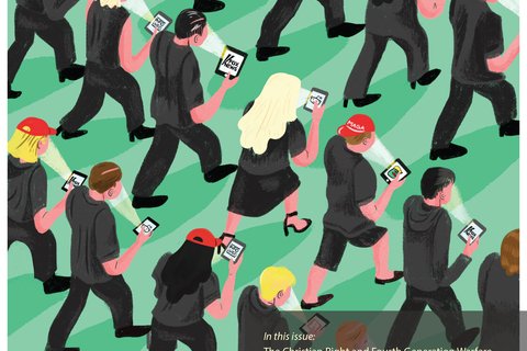 Illustration of people walking with phones lighting their face