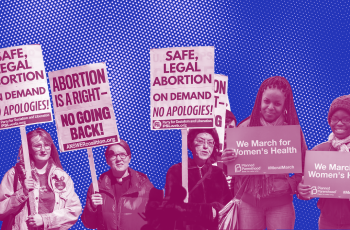 a collage of protestors holding signs in favor of abortion.