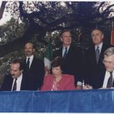 President Bush, Canadian Prime Minister Brian Mulroney and Mexican President Carlos Salinas participate in the initialing ceremony of the North American Free Trade Agreement in San Antonio, Texas.