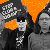 Orange and black and white collage of people in the neoreactionary movement