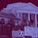 Background of the Maghen Abraham Synagogue in Lebanon and The Tree of Life Synagogue in the US, overlapping with protestors in support of Black Lives Matter, and Jews for a Free Palestine.