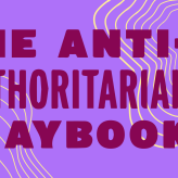 A purple background with a yellow line pattern and the words Anti-Authoritarian Playbook