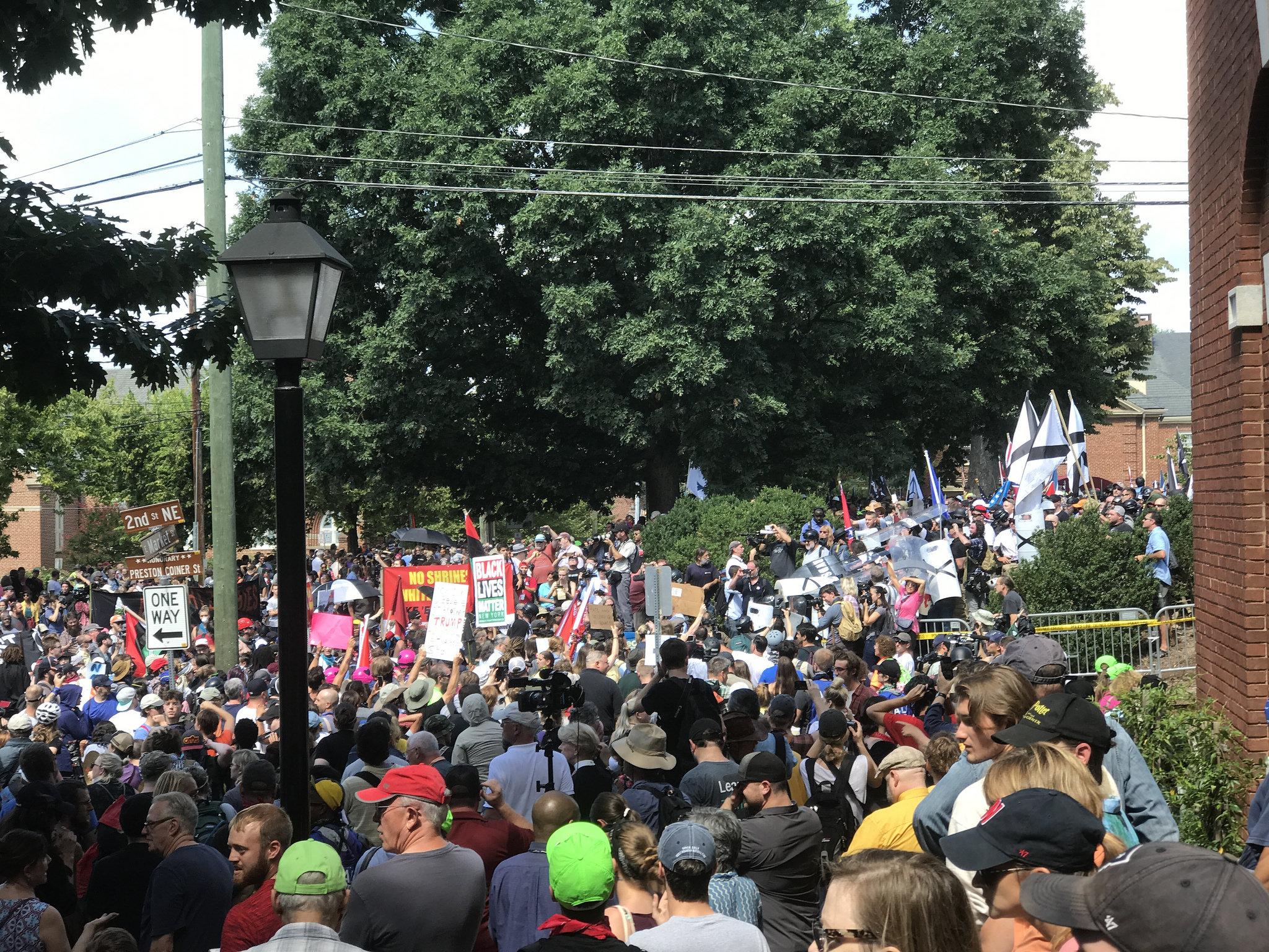 Confrontation at the stairs leading into Emancipation Park during the Charlottesville “Unite the Right” Rally.