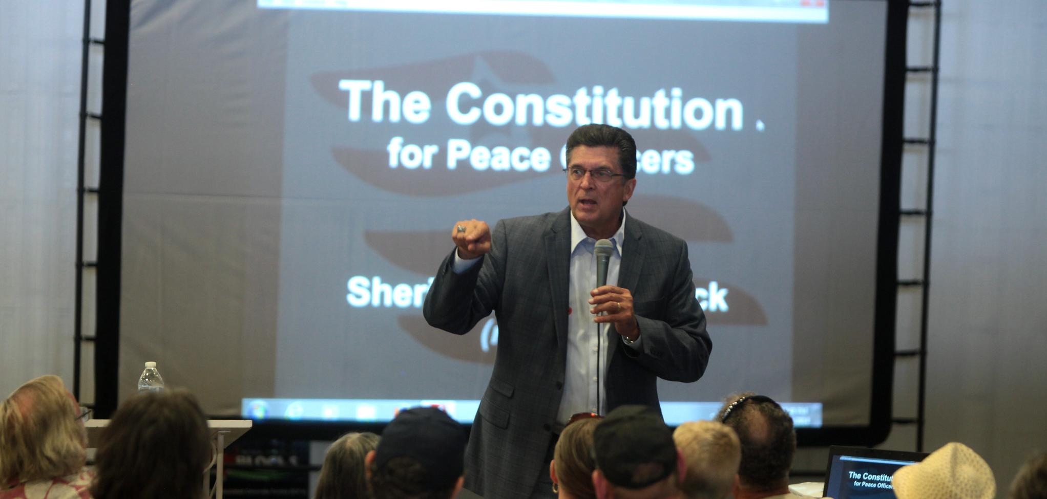 CSPOA founder former sheriff Richard Mack speaking at the 2014 PrepperFest Expo at WestWorld in Scottsdale, Arizona on October 26, 2014. (Credit: Gage Skidmore/Flickr)