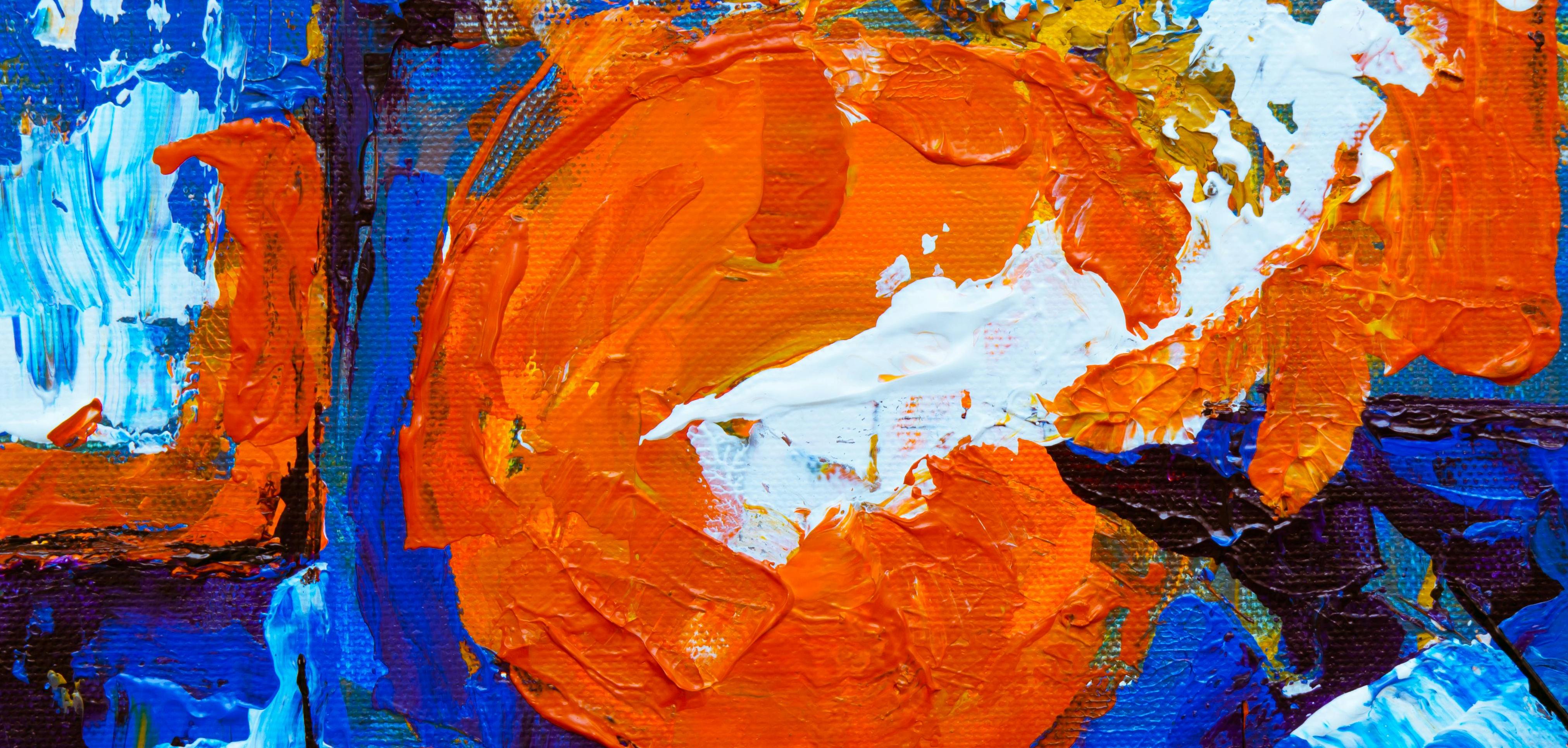 Abstract painting featuring orange and blue