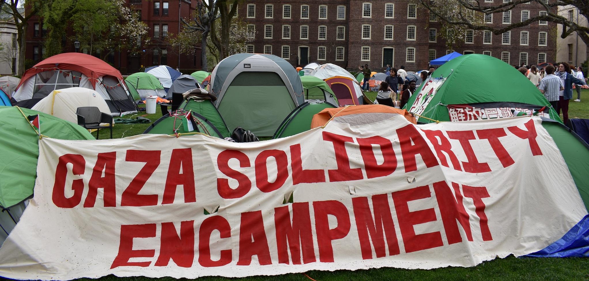 A student encampment in solidarity with Gaza at Brown university in April 2024 (Credit: Colonel Glenn/Flickr.com)