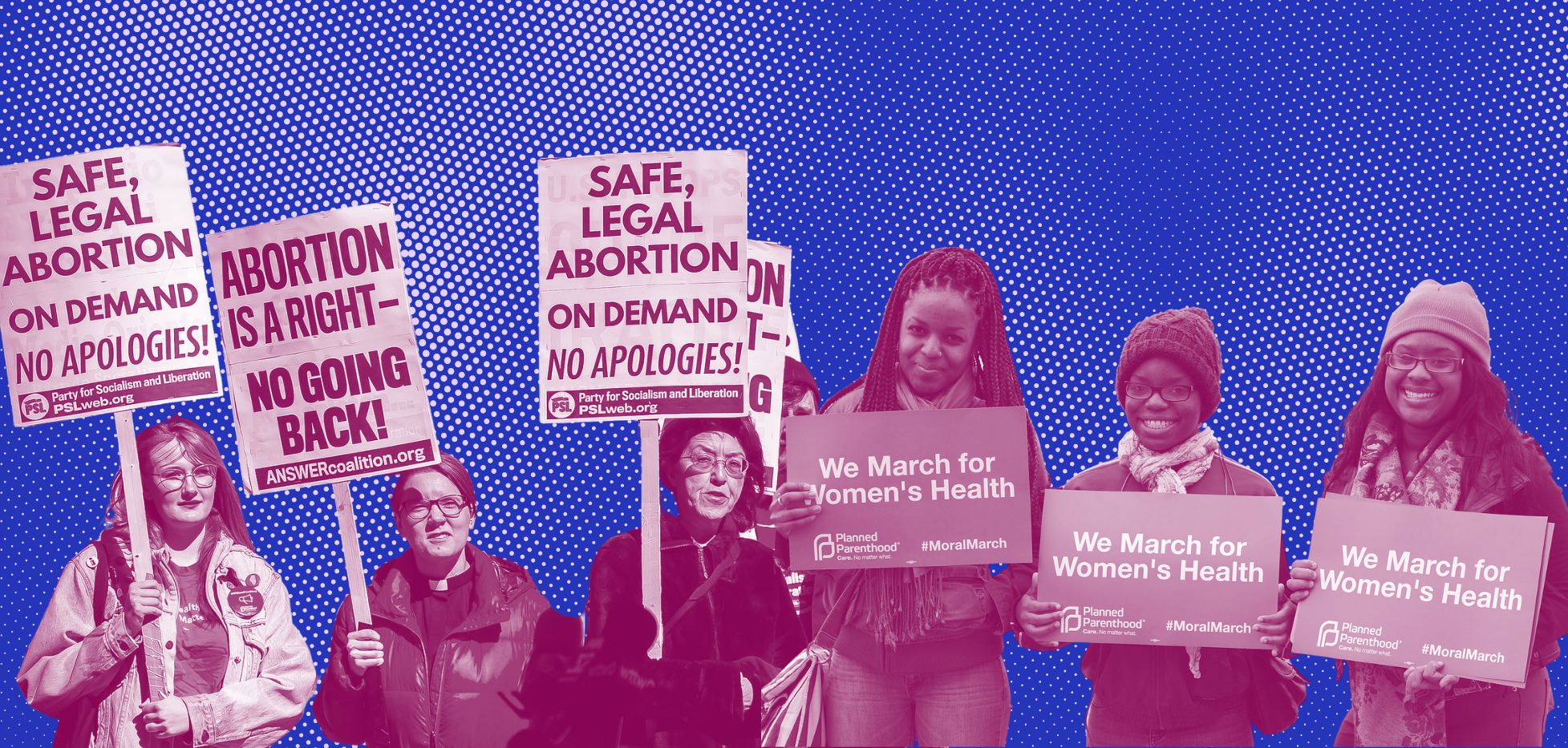 a collage of protestors holding signs in favor of abortion.