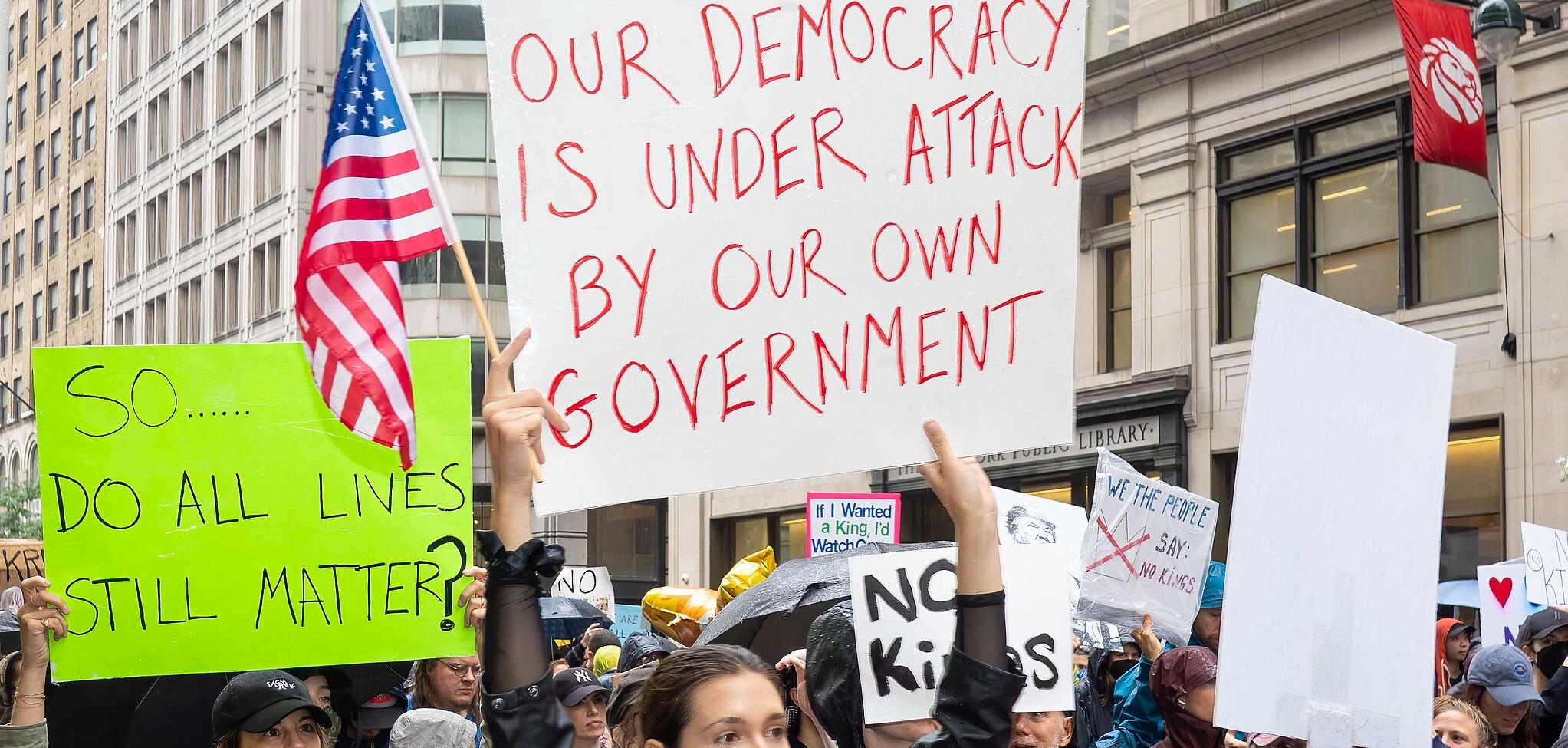 Sign at a No Kings protest in NYC in 14, June 2025.