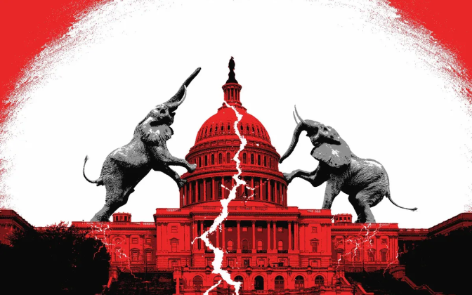 Two elephants breaking the US Capitol