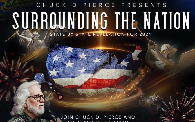 a banner announcing an event for Chuck D. Pierce