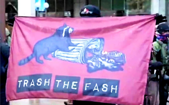 A banner that says "Trash the fash"