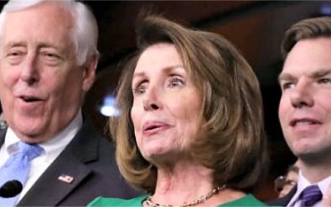 Democratic Reps. Steny Hoyer, Nancy Pelosi, and Eric Swalwell during a press conference on Capitol Hill.